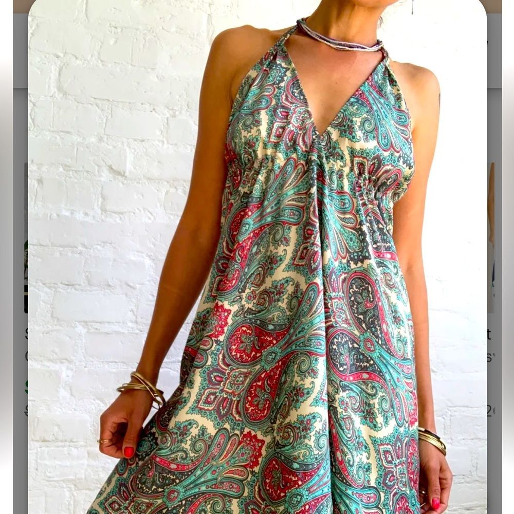 Karma Highway bohemian Y2K halter Long maxi dress ONE size blue green red